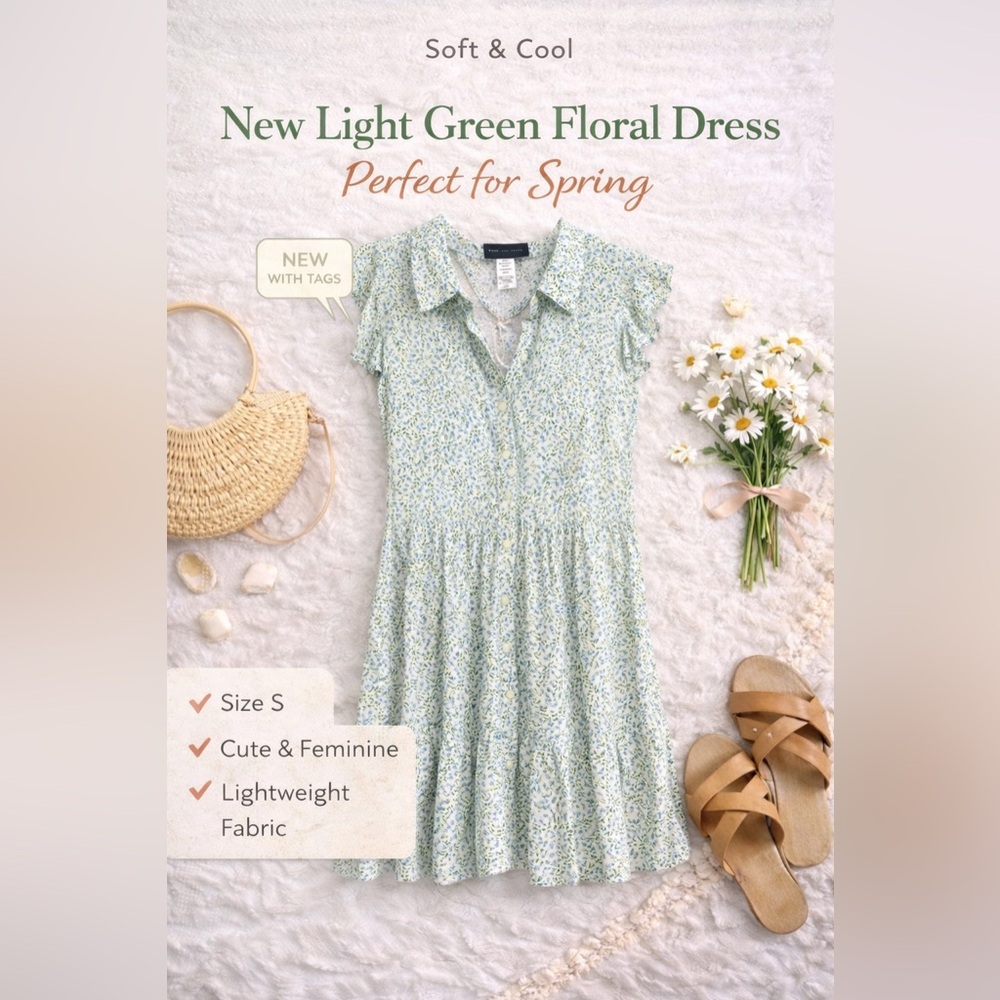 Floral Button Front Mini Dress NWT Lightweight Spring Summer Dress Size S - Picture 6 of 6